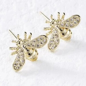 Gold Tone Bee Rhinestone earrings